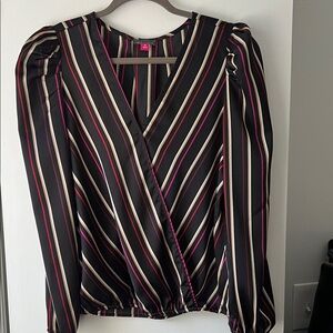 Vince Camuto Multicolor Striped V-Neck Blouse